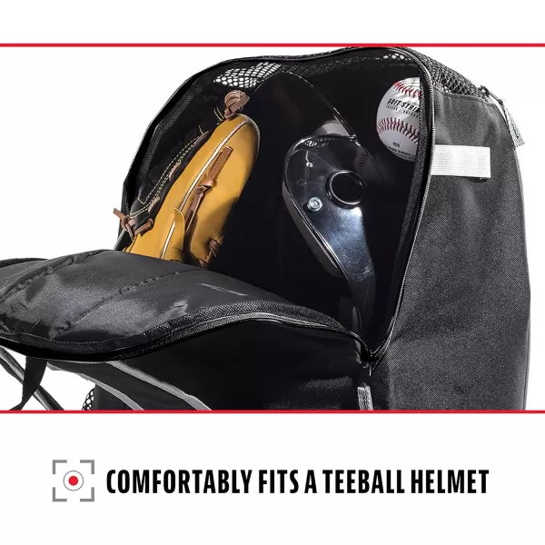 Franklin Sports Kids MLB Baseball Batpack Bag  Youth Baseball Softball  Teeball Backpack  Sports Equipment Bag for Kids  Toddlers  Holds 2 Teeball  Baseball Bats  Includes Fence HookBlackGrayWhite