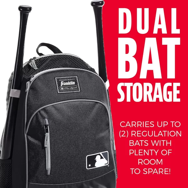 Franklin Sports Kids MLB Baseball Batpack Bag  Youth Baseball Softball  Teeball Backpack  Sports Equipment Bag for Kids  Toddlers  Holds 2 Teeball  Baseball Bats  Includes Fence HookBlackGray