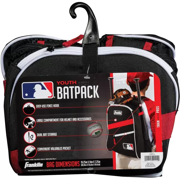 Franklin Sports Kids MLB Baseball Batpack Bag  Youth Baseball Softball  Teeball Backpack  Sports Equipment Bag for Kids  Toddlers  Holds 2 Teeball  Baseball Bats  Includes Fence HookBlackRedWhite