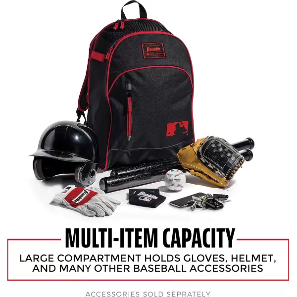 Franklin Sports Kids MLB Baseball Batpack Bag  Youth Baseball Softball  Teeball Backpack  Sports Equipment Bag for Kids  Toddlers  Holds 2 Teeball  Baseball Bats  Includes Fence HookBlackRed