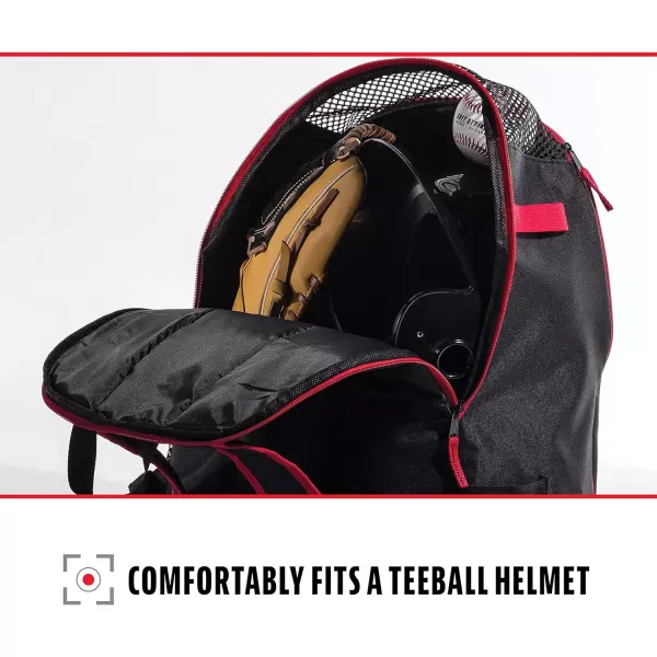 Franklin Sports Kids MLB Baseball Batpack Bag  Youth Baseball Softball  Teeball Backpack  Sports Equipment Bag for Kids  Toddlers  Holds 2 Teeball  Baseball Bats  Includes Fence HookBlackRed