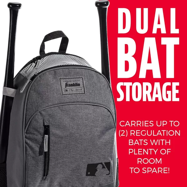 Franklin Sports Kids MLB Baseball Batpack Bag  Youth Baseball Softball  Teeball Backpack  Sports Equipment Bag for Kids  Toddlers  Holds 2 Teeball  Baseball Bats  Includes Fence HookGray