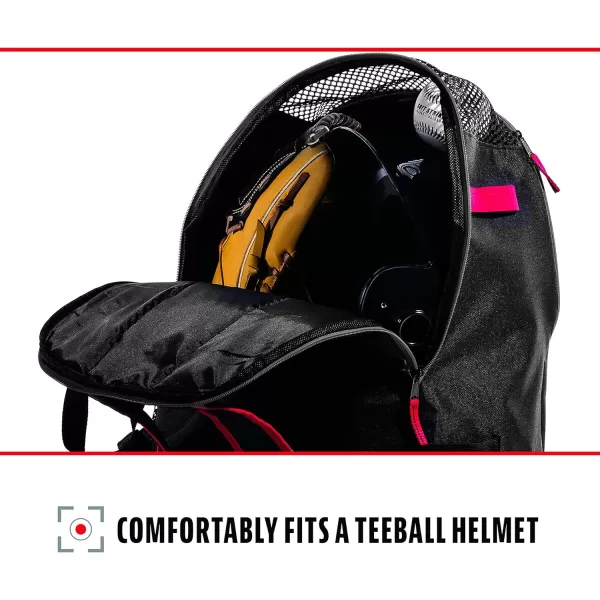 Franklin Sports Kids MLB Baseball Batpack Bag  Youth Baseball Softball  Teeball Backpack  Sports Equipment Bag for Kids  Toddlers  Holds 2 Teeball  Baseball Bats  Includes Fence HookBlackRedWhite