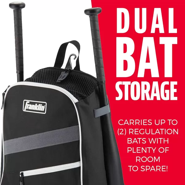 Franklin Sports Kids MLB Baseball Batpack Bag  Youth Baseball Softball  Teeball Backpack  Sports Equipment Bag for Kids  Toddlers  Holds 2 Teeball  Baseball Bats  Includes Fence HookBlackGrayWhite