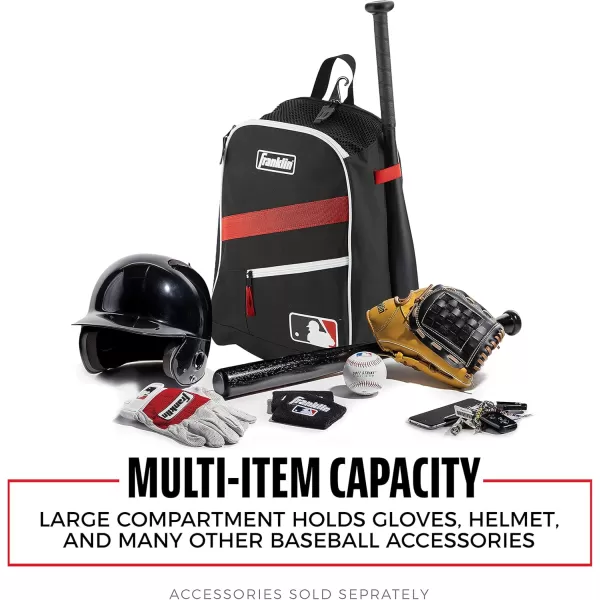 Franklin Sports Kids MLB Baseball Batpack Bag  Youth Baseball Softball  Teeball Backpack  Sports Equipment Bag for Kids  Toddlers  Holds 2 Teeball  Baseball Bats  Includes Fence HookBlackRedWhite