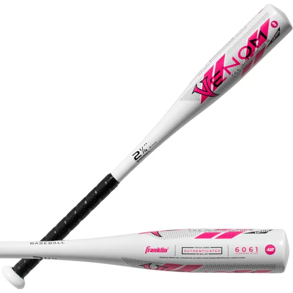 Franklin Sports Kids Teeball Bats  Venom  Barracuda Aluminum  Composite Teeball Bats  USA Baseball Certified Boys  Girls Bats for Kids  Youth Metal Bats  Drop 10 to 13 Teeball BatsWhite 214 Barrel