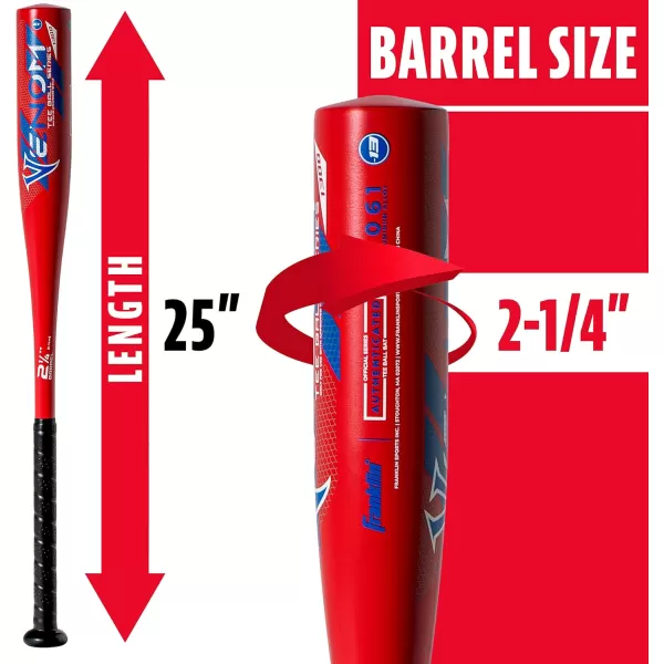 Franklin Sports Kids Teeball Bats  Venom  Barracuda Aluminum  Composite Teeball Bats  USA Baseball Certified Boys  Girls Bats for Kids  Youth Metal Bats  Drop 10 to 13 Teeball BatsRed  Black  214 Barrel