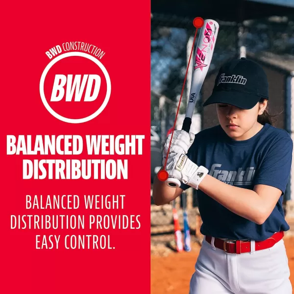 Franklin Sports Kids Teeball Bats  Venom  Barracuda Aluminum  Composite Teeball Bats  USA Baseball Certified Boys  Girls Bats for Kids  Youth Metal Bats  Drop 10 to 13 Teeball BatsWhite 214 Barrel