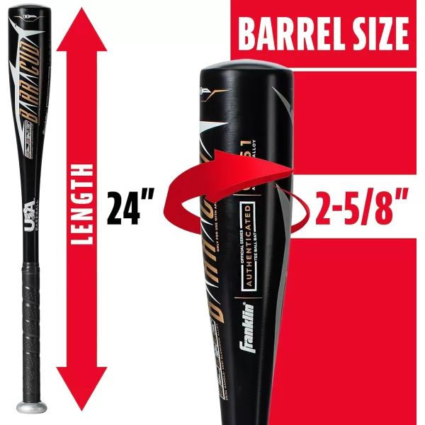 Franklin Sports Kids Teeball Bats  Venom  Barracuda Aluminum  Composite Teeball Bats  USA Baseball Certified Boys  Girls Bats for Kids  Youth Metal Bats  Drop 10 to 13 Teeball BatsBlack 258 Barrel