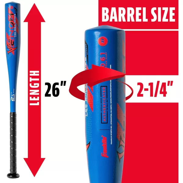 Franklin Sports Kids Teeball Bats  Venom  Barracuda Aluminum  Composite Teeball Bats  USA Baseball Certified Boys  Girls Bats for Kids  Youth Metal Bats  Drop 10 to 13 Teeball BatsBlue 214 Barrel