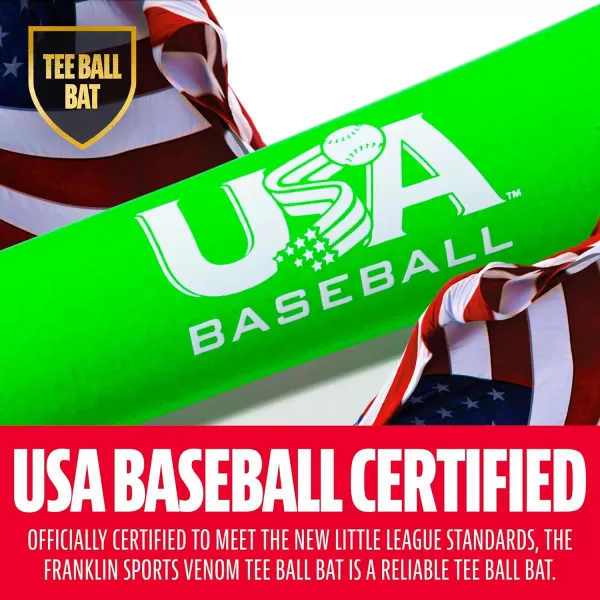 Franklin Sports Kids Teeball Bats  Venom  Barracuda Aluminum  Composite Teeball Bats  USA Baseball Certified Boys  Girls Bats for Kids  Youth Metal Bats  Drop 10 to 13 Teeball BatsGreen 214 Barrel