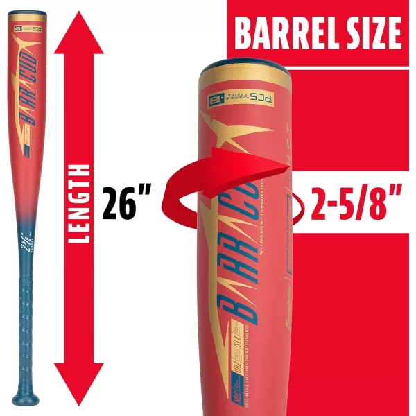 Franklin Sports Kids Teeball Bats  Venom  Barracuda Aluminum  Composite Teeball Bats  USA Baseball Certified Boys  Girls Bats for Kids  Youth Metal Bats  Drop 10 to 13 Teeball BatsRed 258 Barrel