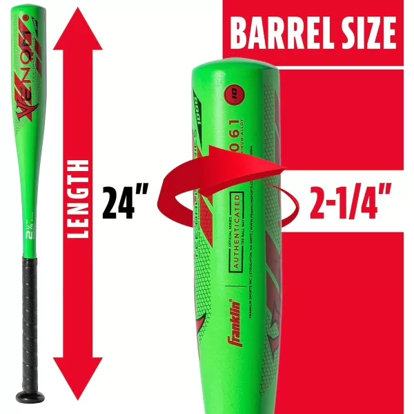 Franklin Sports Kids Teeball Bats  Venom  Barracuda Aluminum  Composite Teeball Bats  USA Baseball Certified Boys  Girls Bats for Kids  Youth Metal Bats  Drop 10 to 13 Teeball BatsGreen 214 Barrel