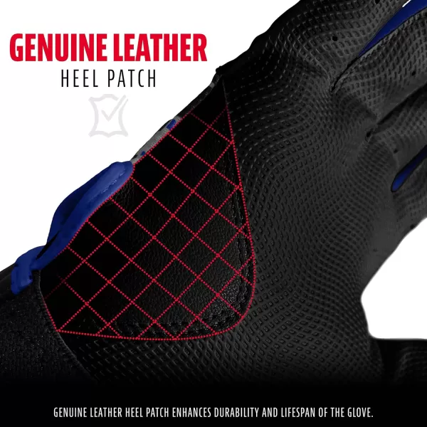 Franklin Sports MLB Digitek Batting Gloves  Adult and Youth Batting Glove  TriCurve Technology Fit  Genuine Leather Heel Patch  Etched Microfiber  Batting Gloves for Kids and AdultsGrayBlackRoyal