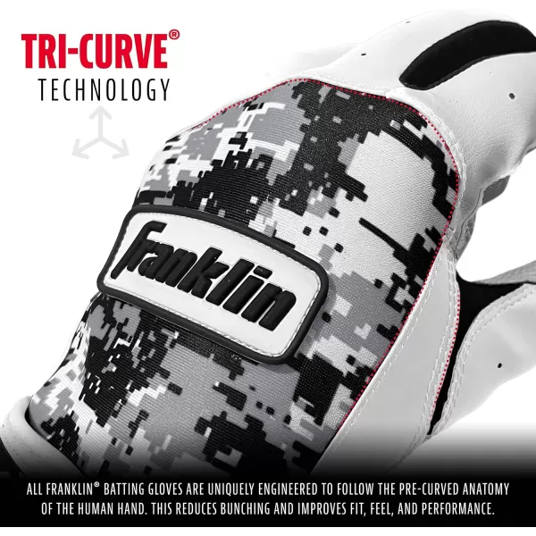 Franklin Sports MLB Digitek Batting Gloves  Adult and Youth Batting Glove  TriCurve Technology Fit  Genuine Leather Heel Patch  Etched Microfiber  Batting Gloves for Kids and AdultsGrayWhiteBlack
