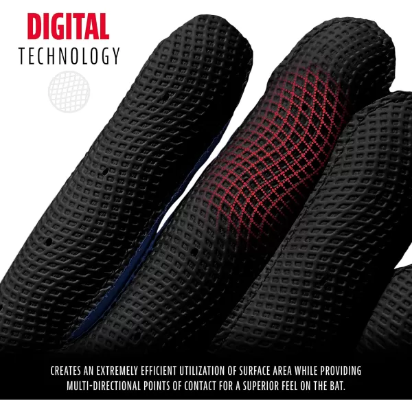 Franklin Sports MLB Digitek Batting Gloves  Adult and Youth Batting Glove  TriCurve Technology Fit  Genuine Leather Heel Patch  Etched Microfiber  Batting Gloves for Kids and AdultsGrayBlackRoyal