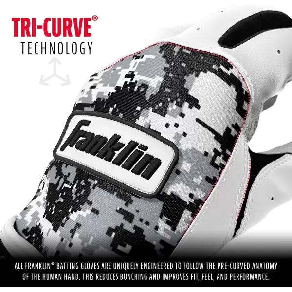 Franklin Sports MLB Digitek Batting Gloves  Adult and Youth Batting Glove  TriCurve Technology Fit  Genuine Leather Heel Patch  Etched Microfiber  Batting Gloves for Kids and AdultsGrayWhiteBlack