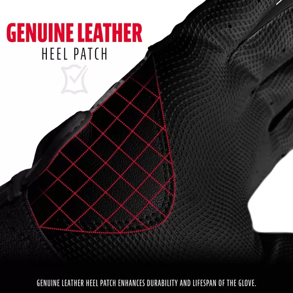 Franklin Sports MLB Digitek Batting Gloves  Adult and Youth Batting Glove  TriCurve Technology Fit  Genuine Leather Heel Patch  Etched Microfiber  Batting Gloves for Kids and AdultsBlackBlack