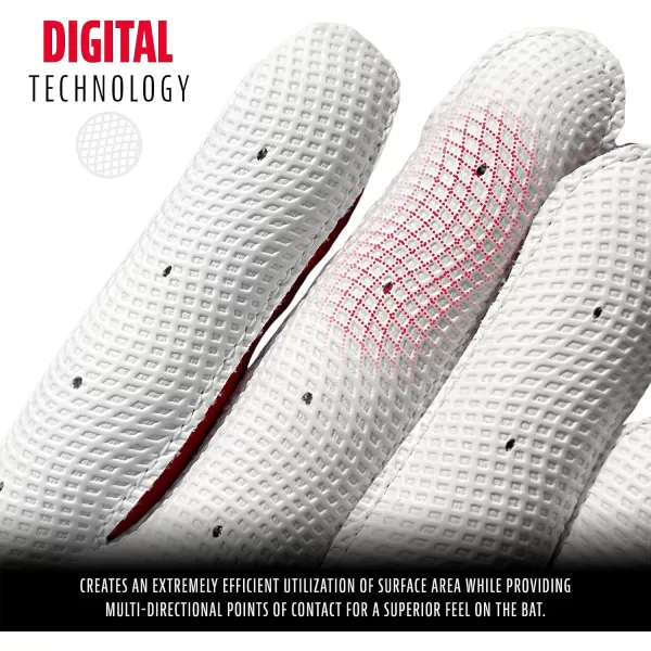 Franklin Sports MLB Digitek Batting Gloves  Adult and Youth Batting Glove  TriCurve Technology Fit  Genuine Leather Heel Patch  Etched Microfiber  Batting Gloves for Kids and AdultsWhiteRedNavy