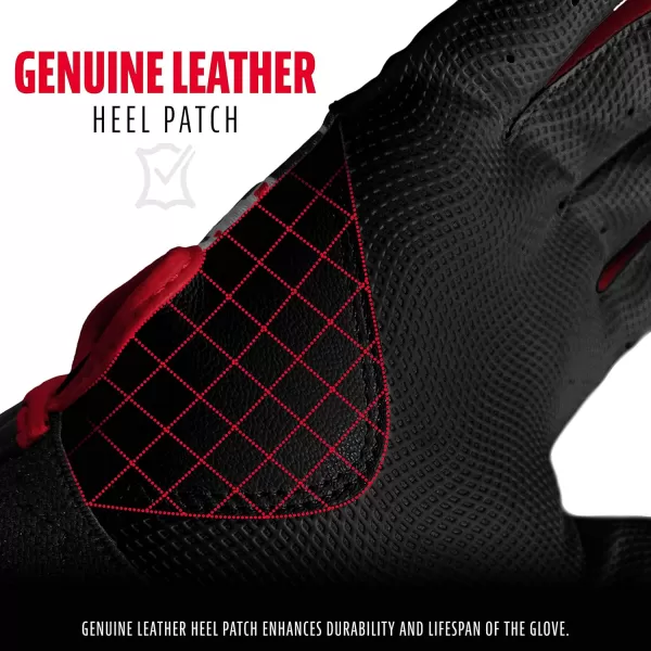 Franklin Sports MLB Digitek Batting Gloves  Adult and Youth Batting Glove  TriCurve Technology Fit  Genuine Leather Heel Patch  Etched Microfiber  Batting Gloves for Kids and AdultsGrayRed