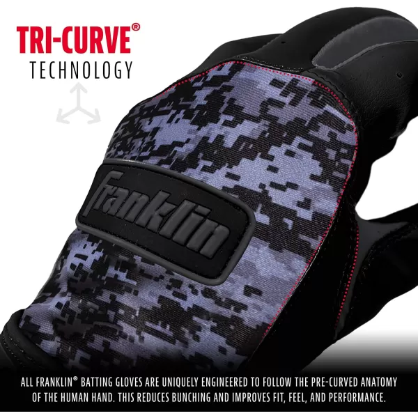 Franklin Sports MLB Digitek Batting Gloves  Adult and Youth Batting Glove  TriCurve Technology Fit  Genuine Leather Heel Patch  Etched Microfiber  Batting Gloves for Kids and AdultsBlackBlack