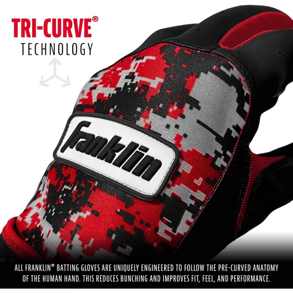 Franklin Sports MLB Digitek Batting Gloves  Adult and Youth Batting Glove  TriCurve Technology Fit  Genuine Leather Heel Patch  Etched Microfiber  Batting Gloves for Kids and AdultsGrayRed
