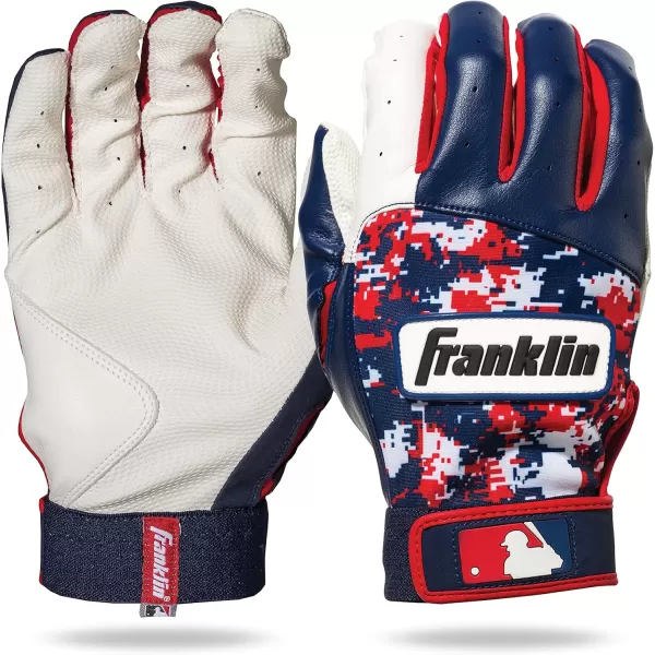 Franklin Sports MLB Digitek Batting Gloves  Adult and Youth Batting Glove  TriCurve Technology Fit  Genuine Leather Heel Patch  Etched Microfiber  Batting Gloves for Kids and AdultsWhiteRedNavy