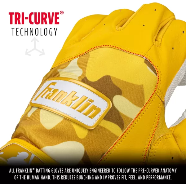 Franklin Sports MLB Digitek Batting Gloves  Adult and Youth Batting Glove  TriCurve Technology Fit  Genuine Leather Heel Patch  Etched Microfiber  Batting Gloves for Kids and AdultsWhiteYellow