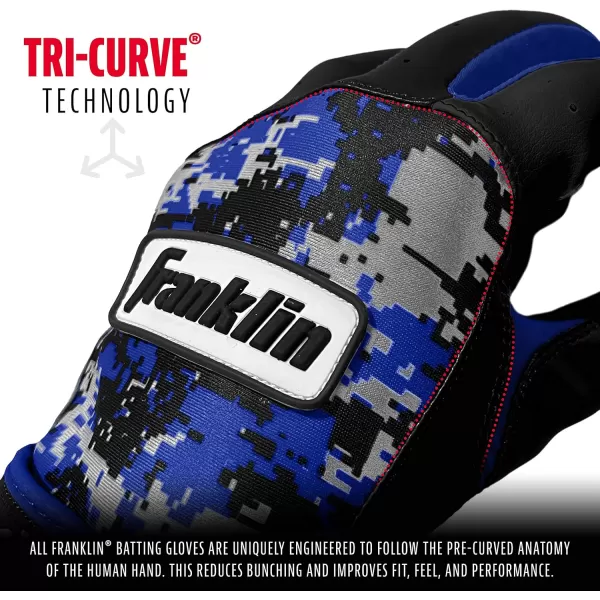 Franklin Sports MLB Digitek Batting Gloves  Adult and Youth Batting Glove  TriCurve Technology Fit  Genuine Leather Heel Patch  Etched Microfiber  Batting Gloves for Kids and AdultsGrayBlackRoyal