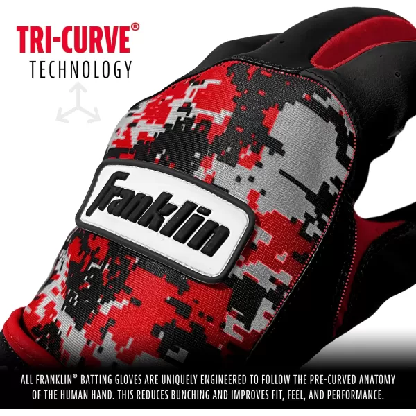 Franklin Sports MLB Digitek Batting Gloves  Adult and Youth Batting Glove  TriCurve Technology Fit  Genuine Leather Heel Patch  Etched Microfiber  Batting Gloves for Kids and AdultsGrayRed