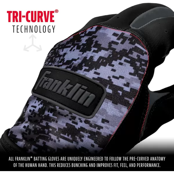 Franklin Sports MLB Digitek Batting Gloves  Adult and Youth Batting Glove  TriCurve Technology Fit  Genuine Leather Heel Patch  Etched Microfiber  Batting Gloves for Kids and AdultsBlackBlack
