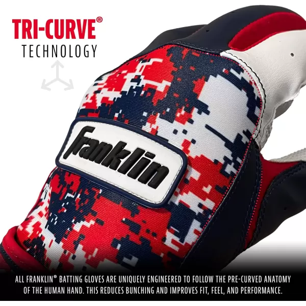Franklin Sports MLB Digitek Batting Gloves  Adult and Youth Batting Glove  TriCurve Technology Fit  Genuine Leather Heel Patch  Etched Microfiber  Batting Gloves for Kids and AdultsWhiteRedNavy
