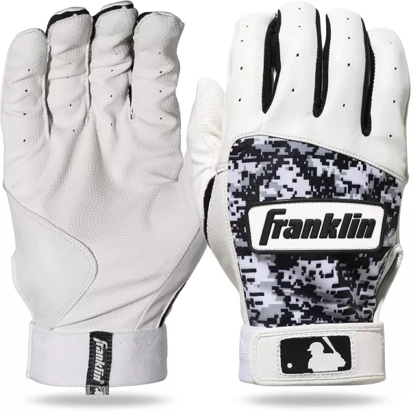 Franklin Sports MLB Digitek Batting Gloves  Adult and Youth Batting Glove  TriCurve Technology Fit  Genuine Leather Heel Patch  Etched Microfiber  Batting Gloves for Kids and AdultsGrayWhiteBlack