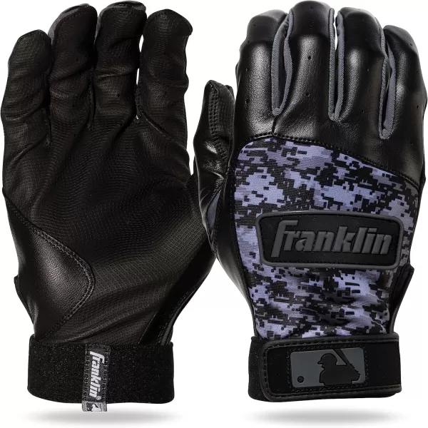 Franklin Sports MLB Digitek Batting Gloves  Adult and Youth Batting Glove  TriCurve Technology Fit  Genuine Leather Heel Patch  Etched Microfiber  Batting Gloves for Kids and AdultsBlackBlack