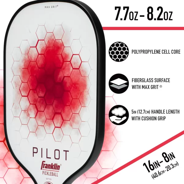 Franklin Sports Pickleball Paddle  Pilot Polypropylene Core Pickleball Racket  Official USA Pickleball USAPA Approved Pickleball Paddle  Lightweight Pro Racket  10mm Thick CoreRed