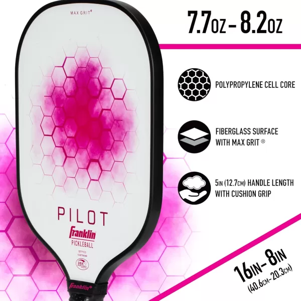 Franklin Sports Pickleball Paddle  Pilot Polypropylene Core Pickleball Racket  Official USA Pickleball USAPA Approved Pickleball Paddle  Lightweight Pro Racket  10mm Thick CorePink