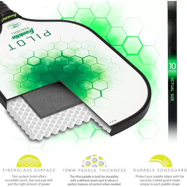 Franklin Sports Pickleball Paddle  Pilot Polypropylene Core Pickleball Racket  Official USA Pickleball USAPA Approved Pickleball Paddle  Lightweight Pro Racket  10mm Thick CoreGreen