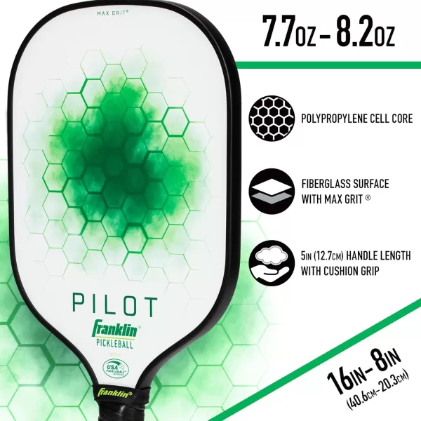 Franklin Sports Pickleball Paddle  Pilot Polypropylene Core Pickleball Racket  Official USA Pickleball USAPA Approved Pickleball Paddle  Lightweight Pro Racket  10mm Thick CoreGreen