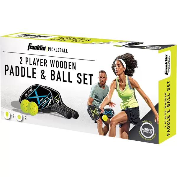 Franklin Sports Pickleball Paddle and Ball Set  Wooden Pickleball Rackets  Pickleballs  2 Players  USA Pickleball USAPA Approved