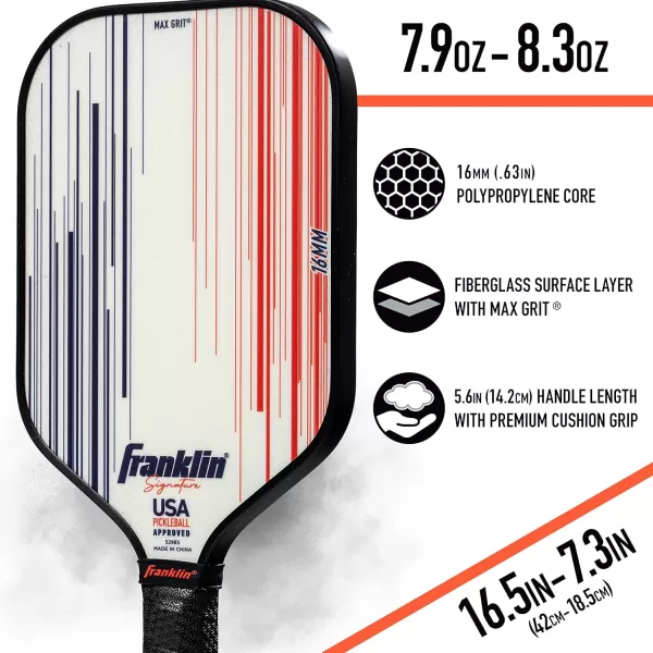 Franklin Sports Pro Pickleball Paddles  Signature Series Pro Pickleball Paddle with MaxGrit Surface  USA Pickleball USAPA Approved Tournament Pickleball Paddles  13mm  16mm Polypropylene CoresPro Player  White