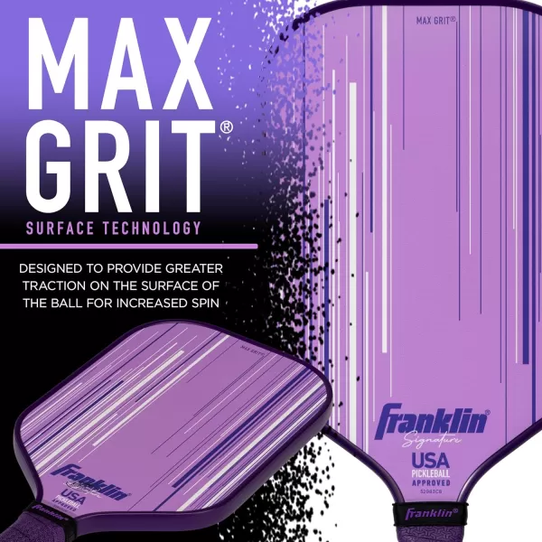 Franklin Sports Pro Pickleball Paddles  Signature Series Pro Pickleball Paddle with MaxGrit Surface  USA Pickleball USAPA Approved Tournament Pickleball Paddles  13mm  16mm Polypropylene CoresLilac