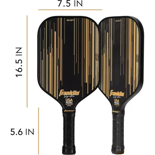 Franklin Sports Pro Pickleball Paddles  Signature Series Pro Pickleball Paddle with MaxGrit Surface  USA Pickleball USAPA Approved Tournament Pickleball Paddles  13mm  16mm Polypropylene CoresBlackGold