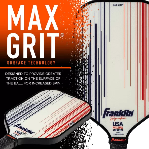 Franklin Sports Pro Pickleball Paddles  Signature Series Pro Pickleball Paddle with MaxGrit Surface  USA Pickleball USAPA Approved Tournament Pickleball Paddles  13mm  16mm Polypropylene CoresPro Player  White
