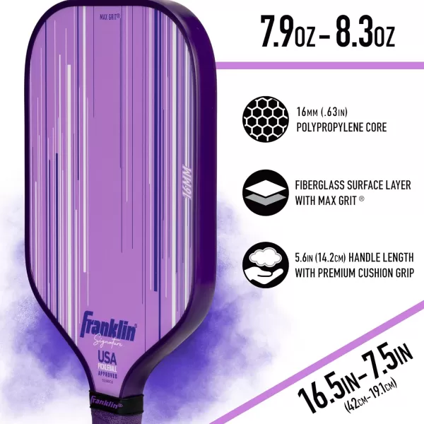Franklin Sports Pro Pickleball Paddles  Signature Series Pro Pickleball Paddle with MaxGrit Surface  USA Pickleball USAPA Approved Tournament Pickleball Paddles  13mm  16mm Polypropylene CoresLilac