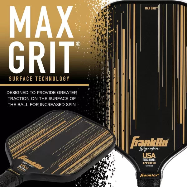 Franklin Sports Pro Pickleball Paddles  Signature Series Pro Pickleball Paddle with MaxGrit Surface  USA Pickleball USAPA Approved Tournament Pickleball Paddles  13mm  16mm Polypropylene CoresBlackGold