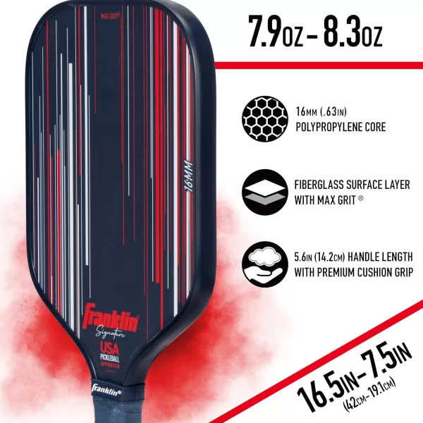 Franklin Sports Pro Pickleball Paddles  Signature Series Pro Pickleball Paddle with MaxGrit Surface  USA Pickleball USAPA Approved Tournament Pickleball Paddles  13mm  16mm Polypropylene CoresNavy