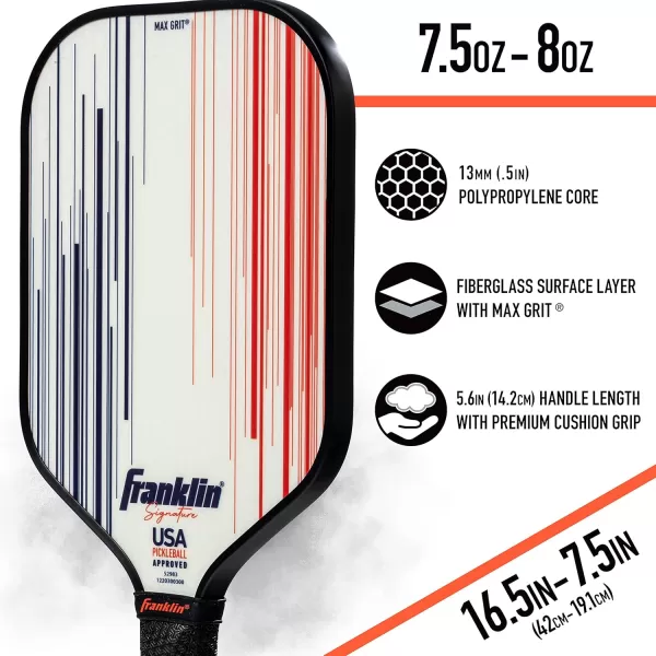 Franklin Sports Pro Pickleball Paddles  Signature Series Pro Pickleball Paddle with MaxGrit Surface  USA Pickleball USAPA Approved Tournament Pickleball Paddles  13mm  16mm Polypropylene CoresPro Player  White