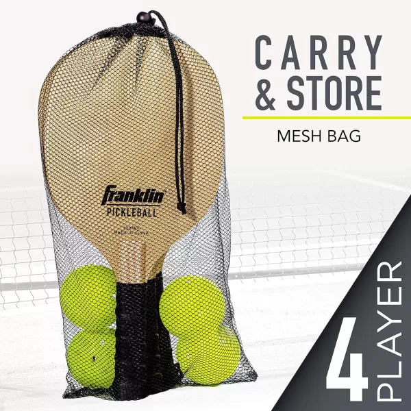 Franklin Sports Wooden Pickleball Paddle and X40 Pickleball Set  Includes 4 Wooden Paddles and 4 pickleballs  USA Pickleball Approved X40 Balls