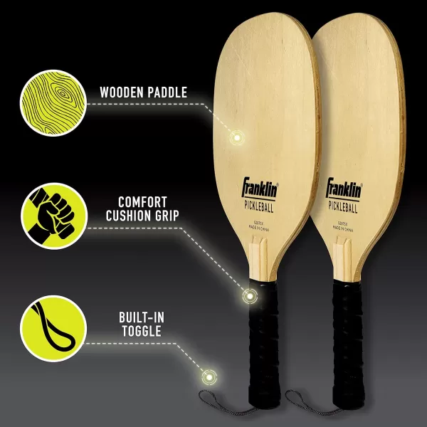 Franklin Sports Wooden Pickleball Paddle and X40 Pickleball Set  Includes 4 Wooden Paddles and 4 pickleballs  USA Pickleball Approved X40 Balls