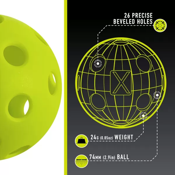Franklin Sports X26 Indoor Pickleballs  Indoor Court Pickleball Balls  3 Pack 12 Pack  Bulk 100 Pack of Pickleballs  USA Pickleball USAPA Approved Tournament Pickleballs  Multiple ColorsLime Green